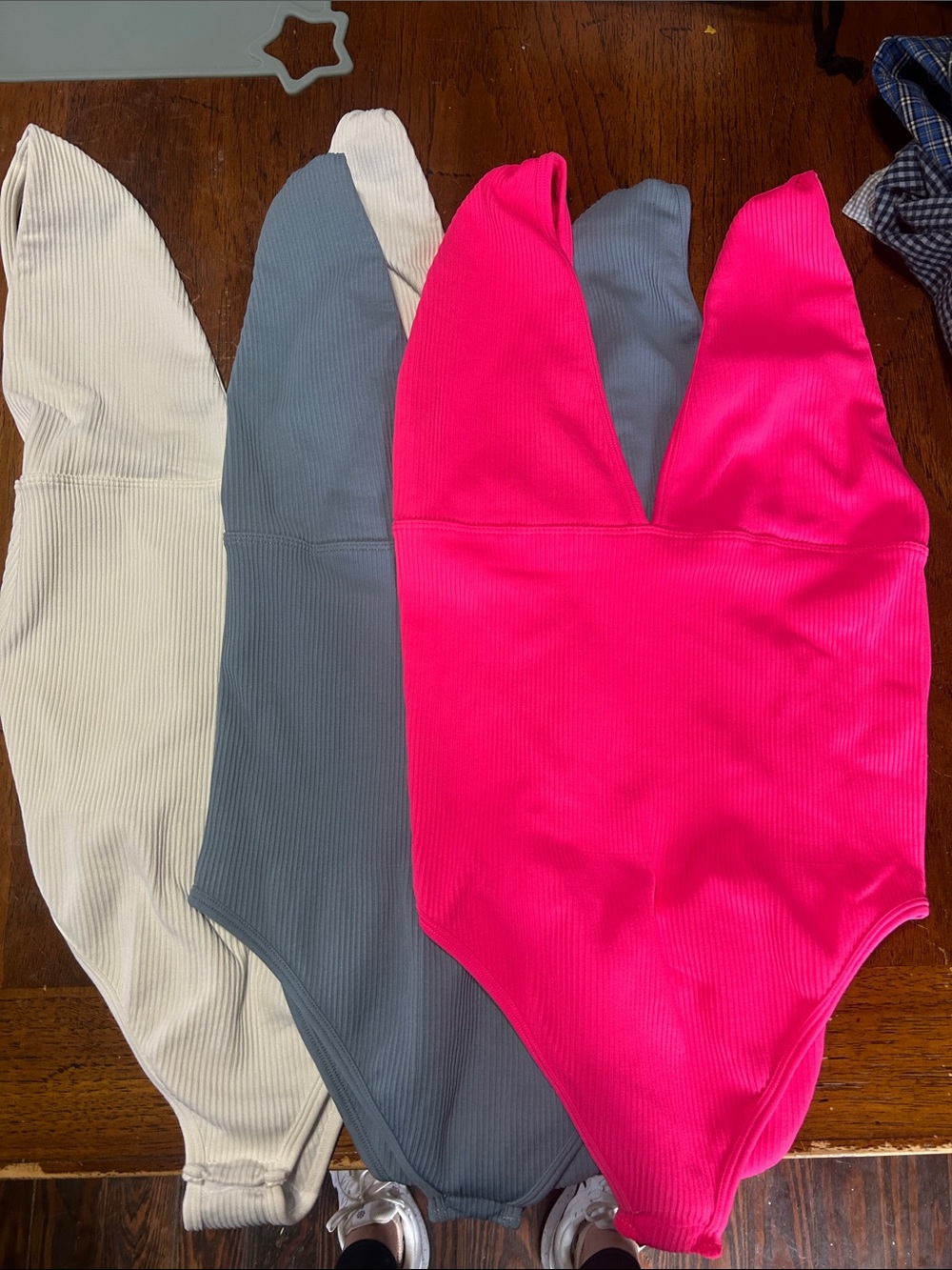 Ribbed One-Piece Swimsuit - Pink, Gray, Cream